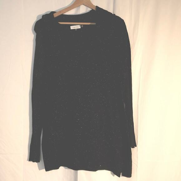 Calvin Klein Black Tunic White dots Pullover Top Asymmetric Hem - Picture 1 of 16